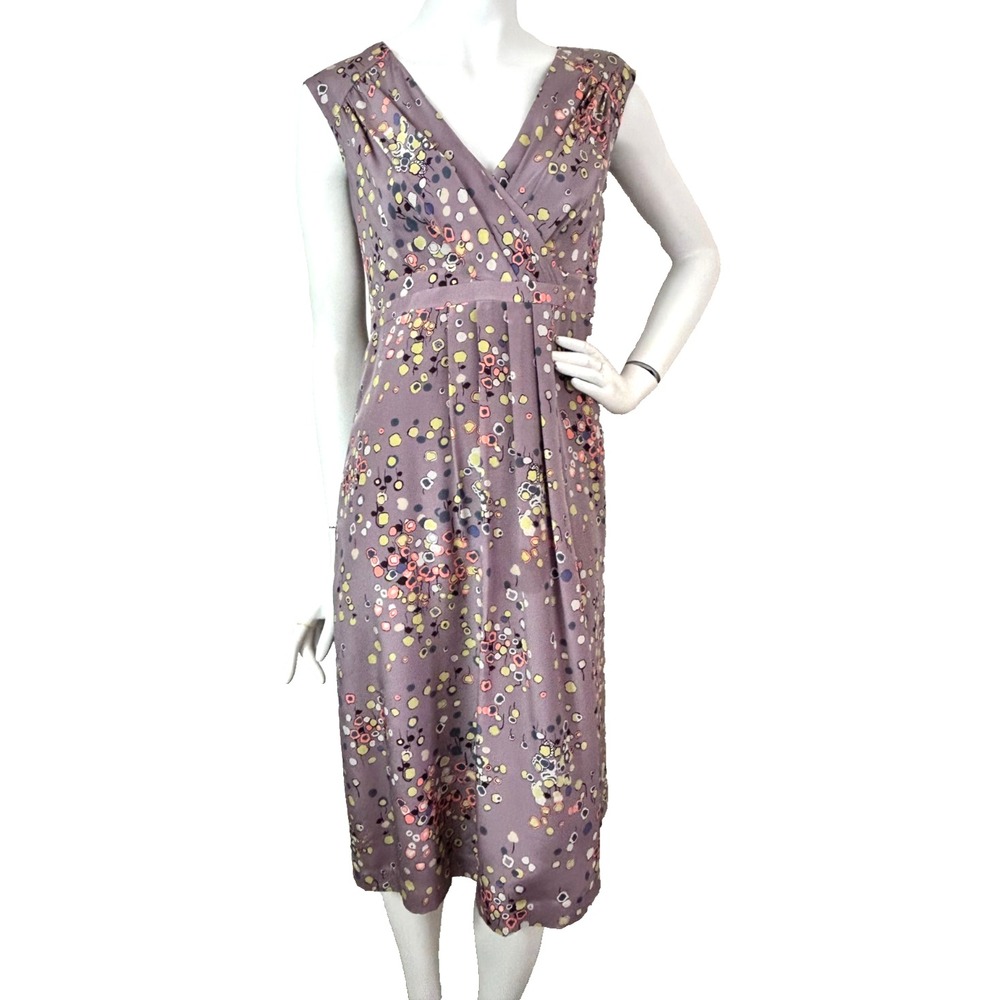 Boden Limited Edition Silk Floral Dress 8 Whimsigoth Pleated V Neck Midi EUC - Picture 9 of 9